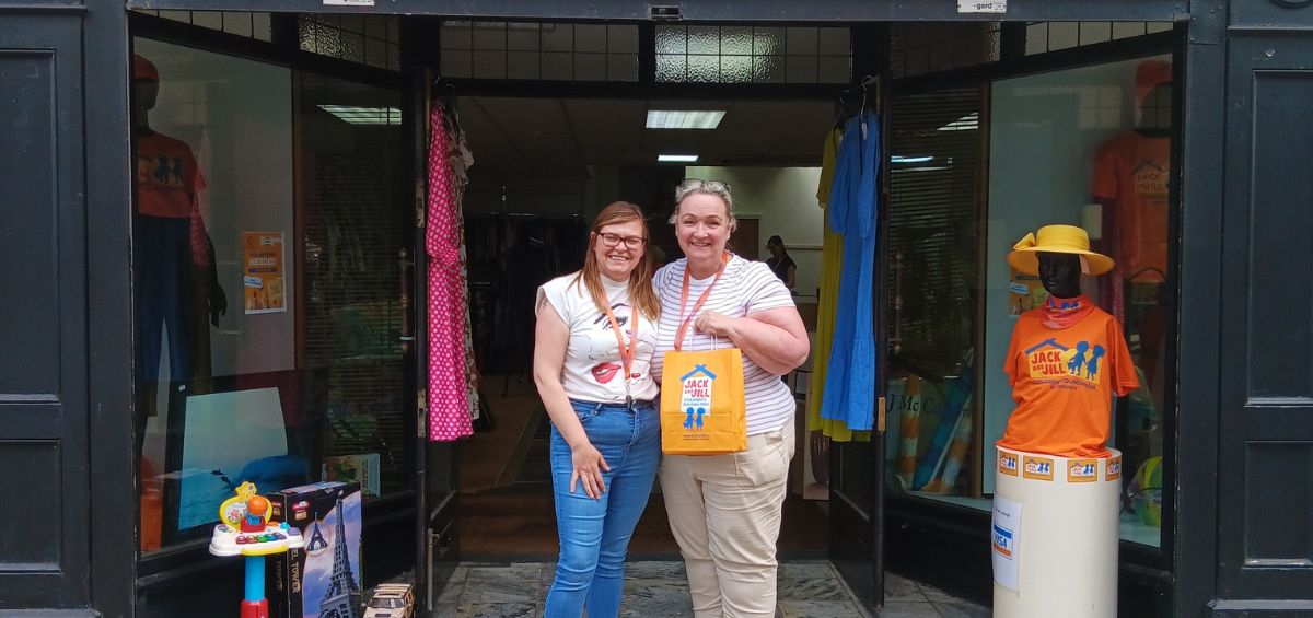 Jack and Jill charity boutique store manager Martina Lee pictured with Jack and Jill Liaison Nurse Manger Anne Reilly